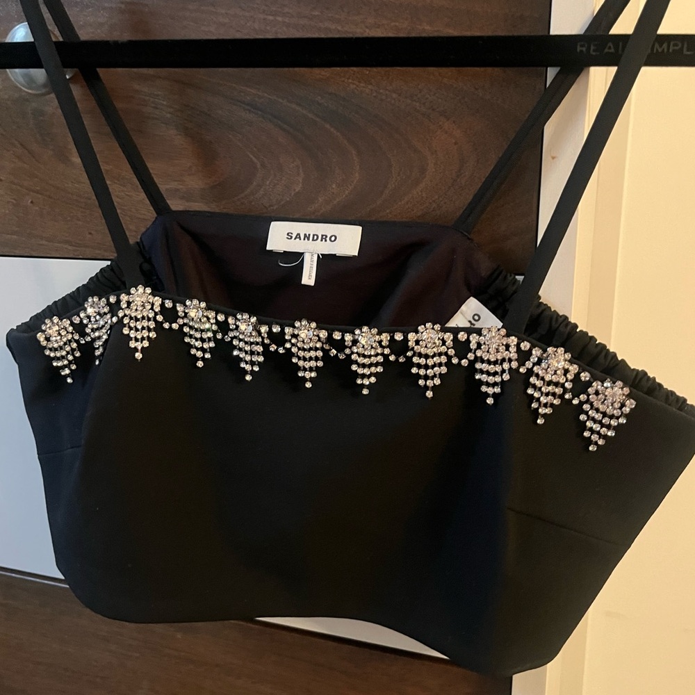 Sandro Embellished Satin Crop Top, never worn, NWOT. Size 1